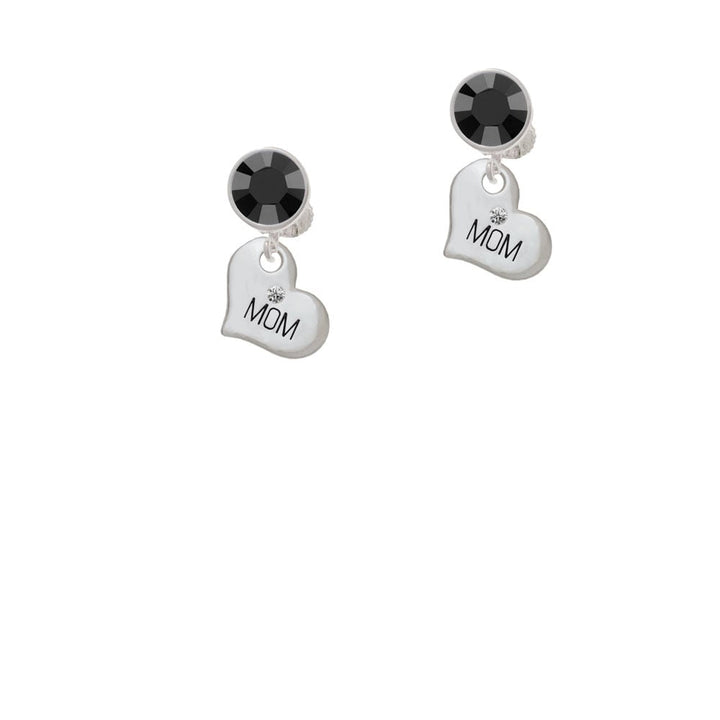 Small Mom Heart with Clear Crystal Crystal Clip On Earrings Image 1