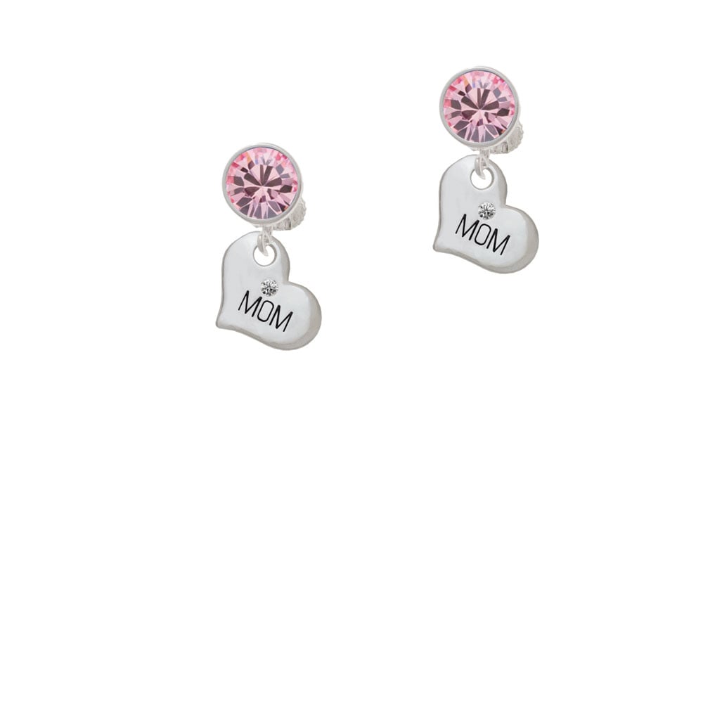 Small Mom Heart with Clear Crystal Crystal Clip On Earrings Image 4