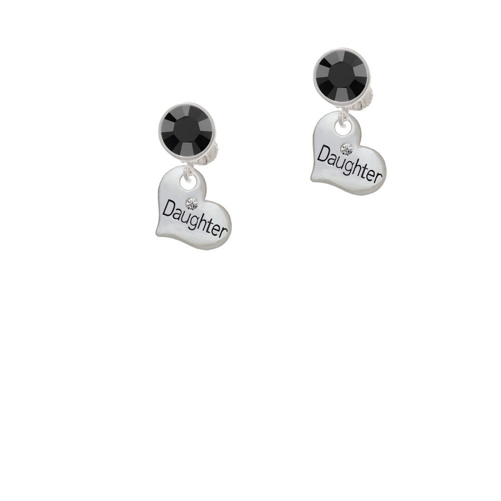 Small Daughter Heart with Clear Crystal Crystal Clip On Earrings Image 3