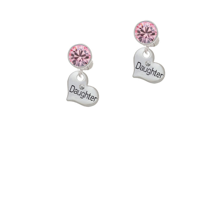 Small Daughter Heart with Clear Crystal Crystal Clip On Earrings Image 4