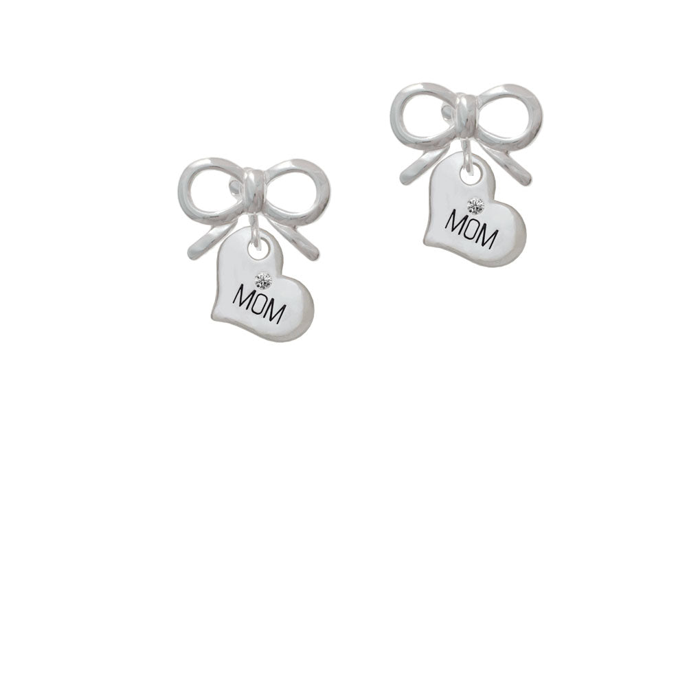 Small Mom Heart with Clear Crystal Crystal Clip On Earrings Image 9