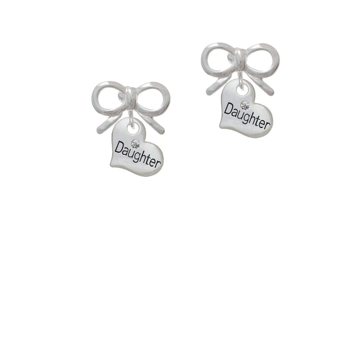 Small Daughter Heart with Clear Crystal Crystal Clip On Earrings Image 9