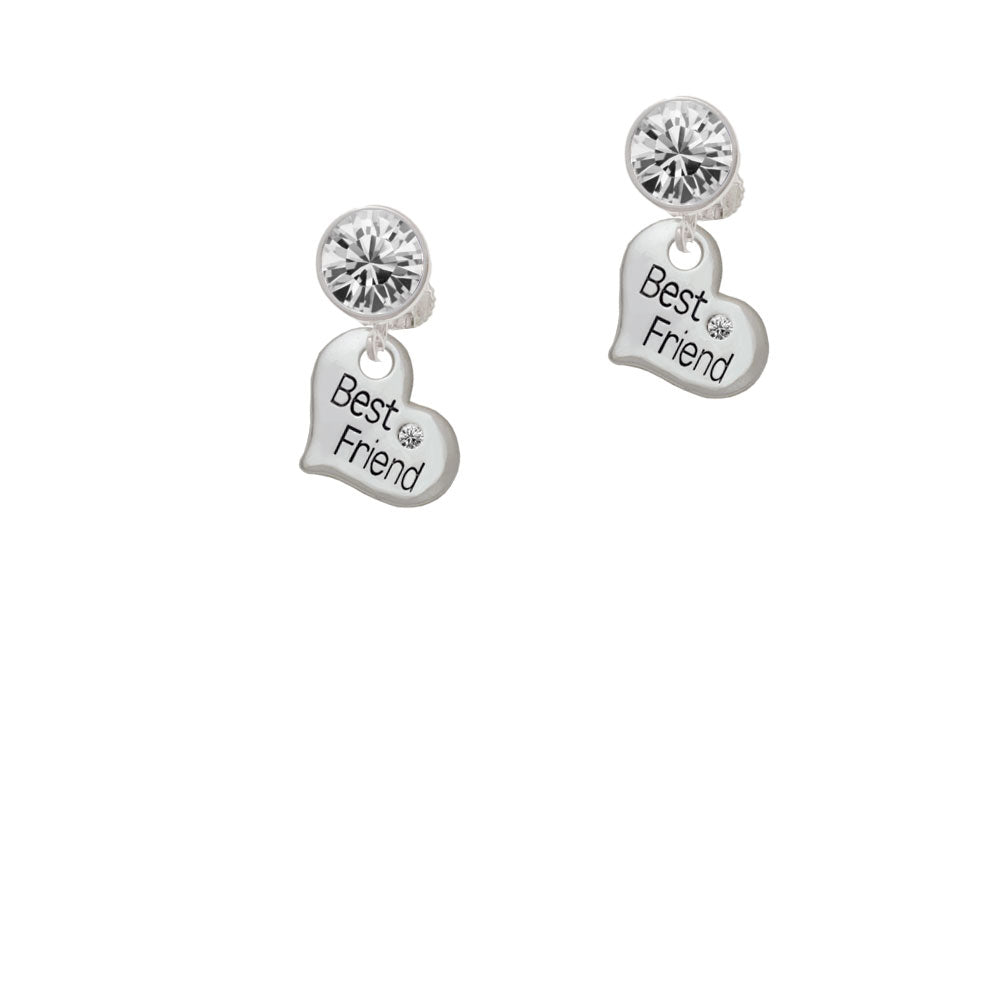 Small Best Friend Heart Crystal Clip On Earrings Image 2