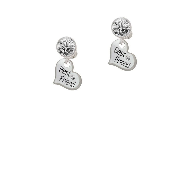 Small Best Friend Heart Crystal Clip On Earrings Image 1