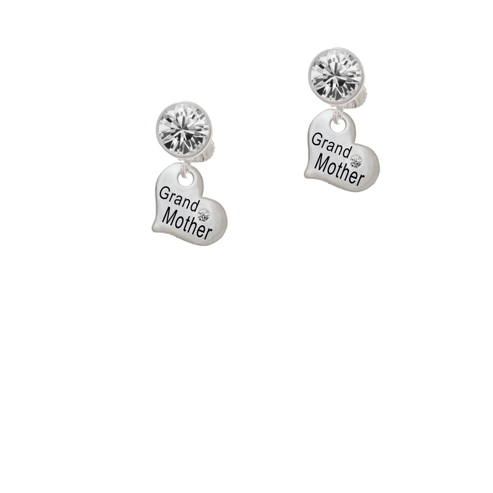 Small Grandmother Heart with Clear Crystal Crystal Clip On Earrings Image 2