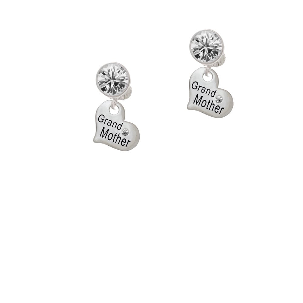 Small Grandmother Heart with Clear Crystal Crystal Clip On Earrings Image 1