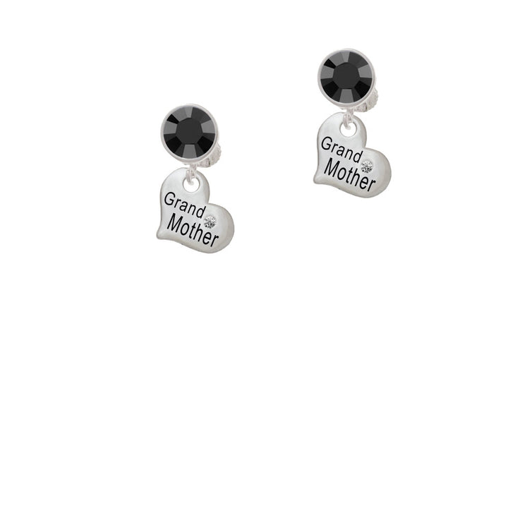 Small Grandmother Heart with Clear Crystal Crystal Clip On Earrings Image 3