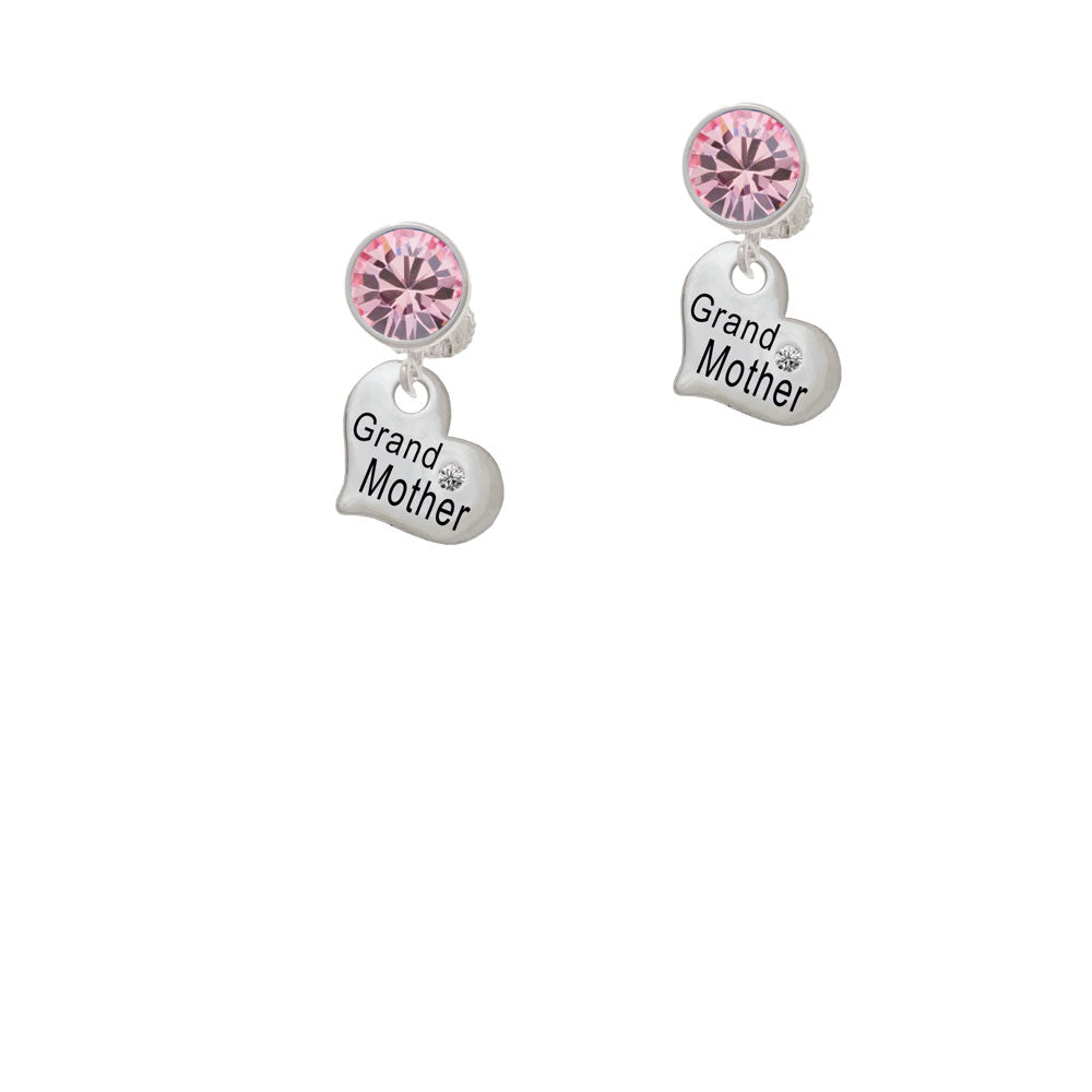 Small Grandmother Heart with Clear Crystal Crystal Clip On Earrings Image 4