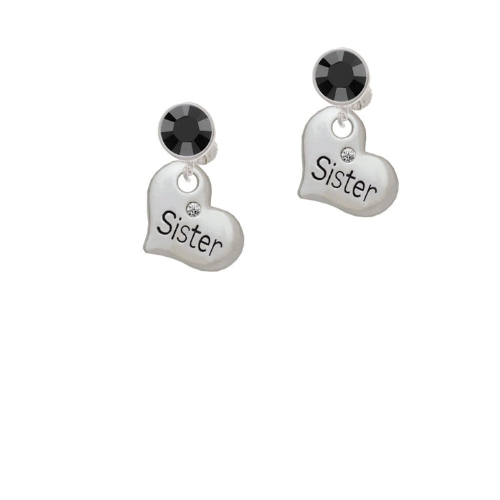 Large Sister Heart with Clear Crystal Crystal Clip On Earrings Image 1