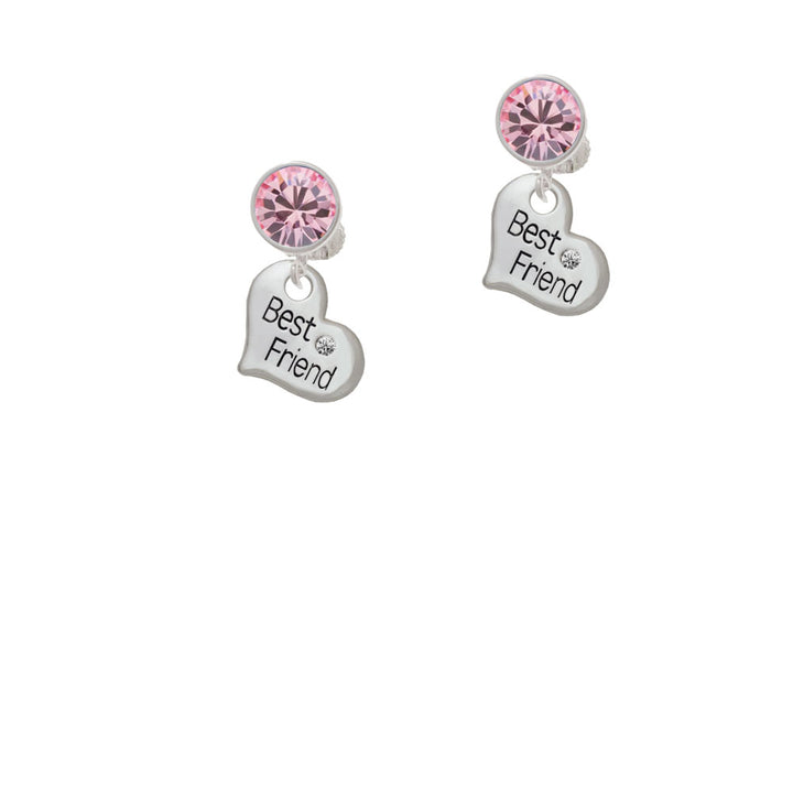 Small Best Friend Heart Crystal Clip On Earrings Image 4