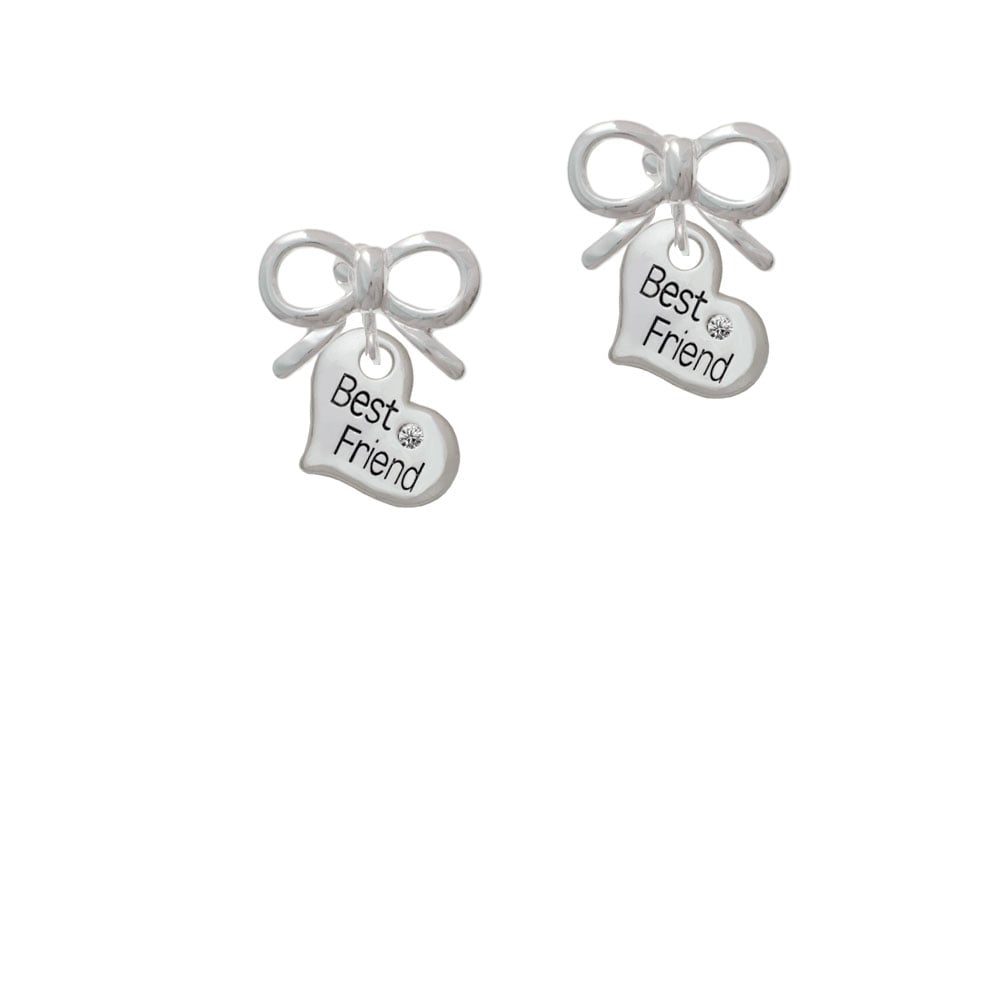 Small Best Friend Heart Crystal Clip On Earrings Image 9