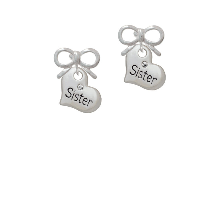 Large Sister Heart with Clear Crystal Crystal Clip On Earrings Image 9