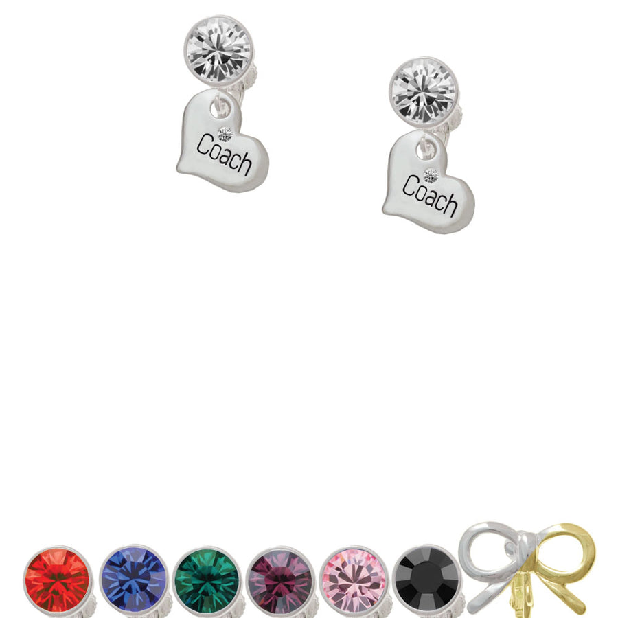 Small Coach Heart Crystal Clip On Earrings Image 1