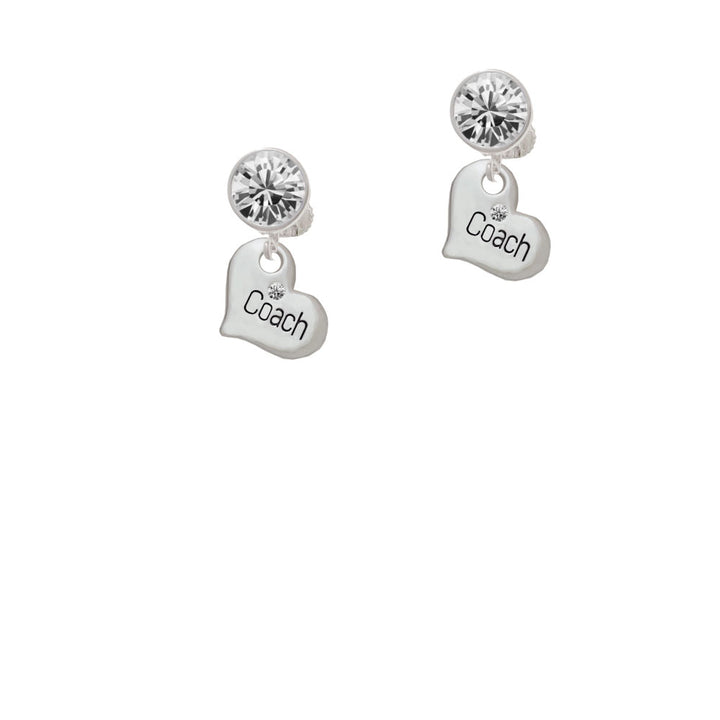 Small Coach Heart Crystal Clip On Earrings Image 2