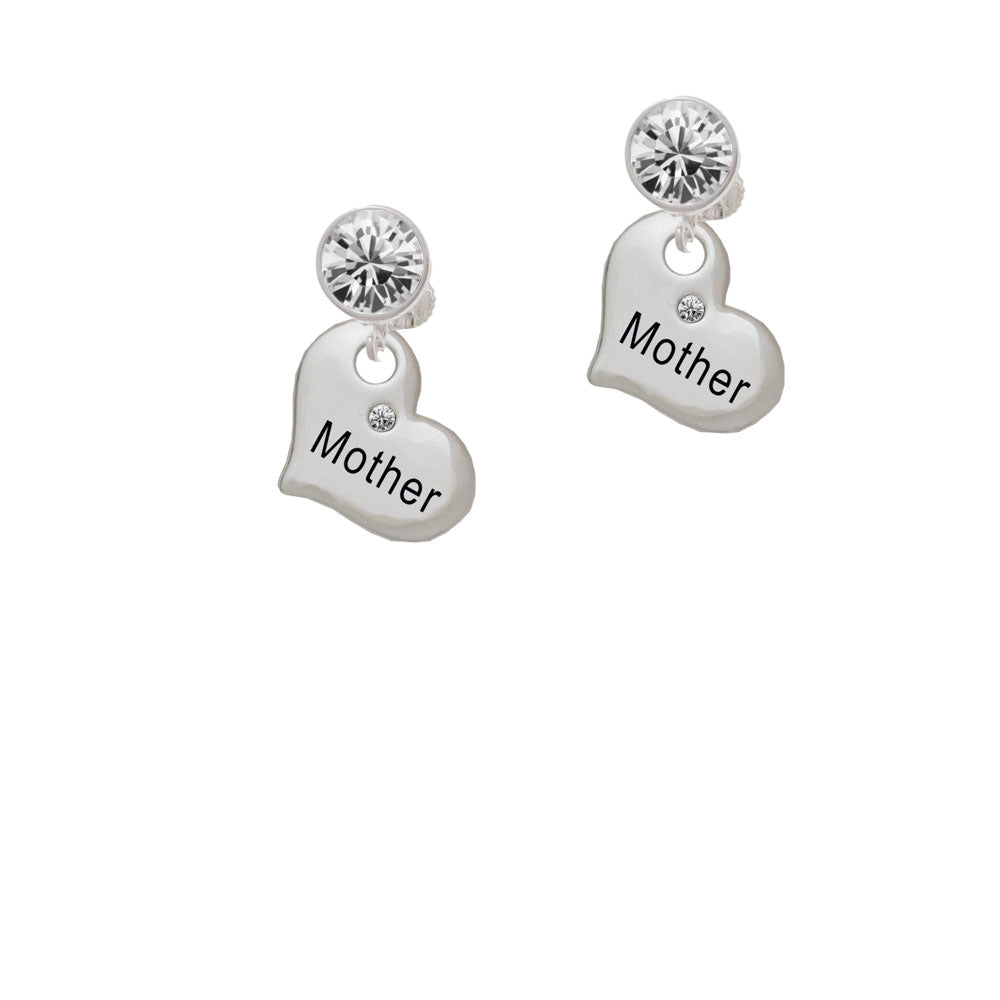 Large Mother Heart with Clear Crystal Crystal Clip On Earrings Image 2