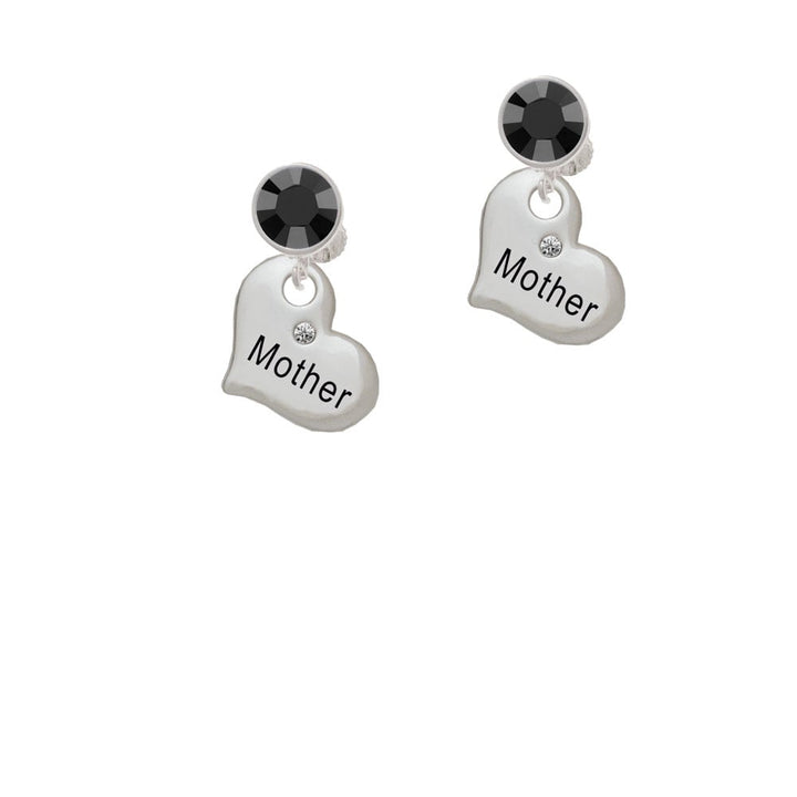 Large Mother Heart with Clear Crystal Crystal Clip On Earrings Image 1