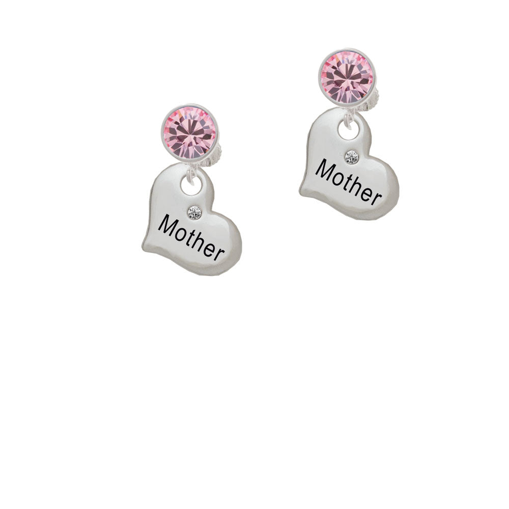 Large Mother Heart with Clear Crystal Crystal Clip On Earrings Image 4