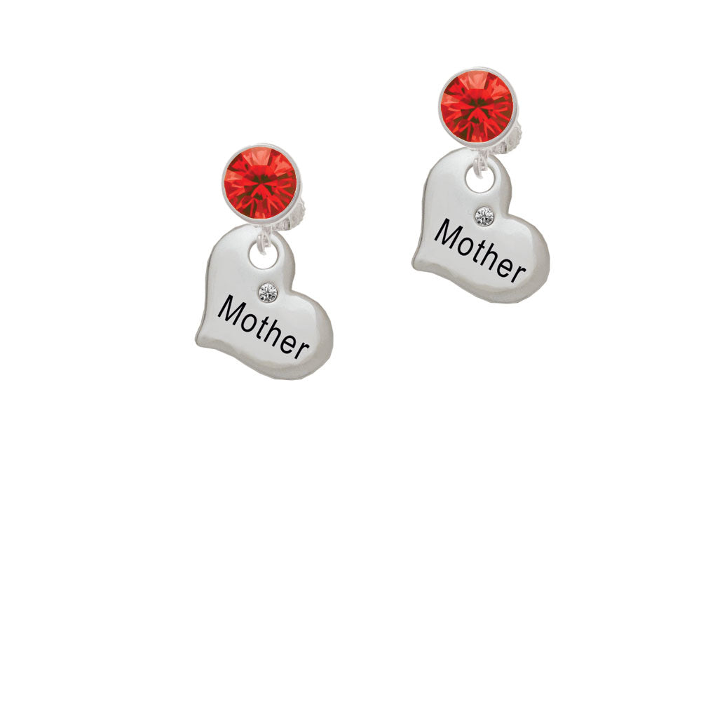 Large Mother Heart with Clear Crystal Crystal Clip On Earrings Image 4