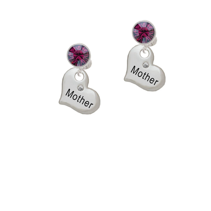 Large Mother Heart with Clear Crystal Crystal Clip On Earrings Image 8