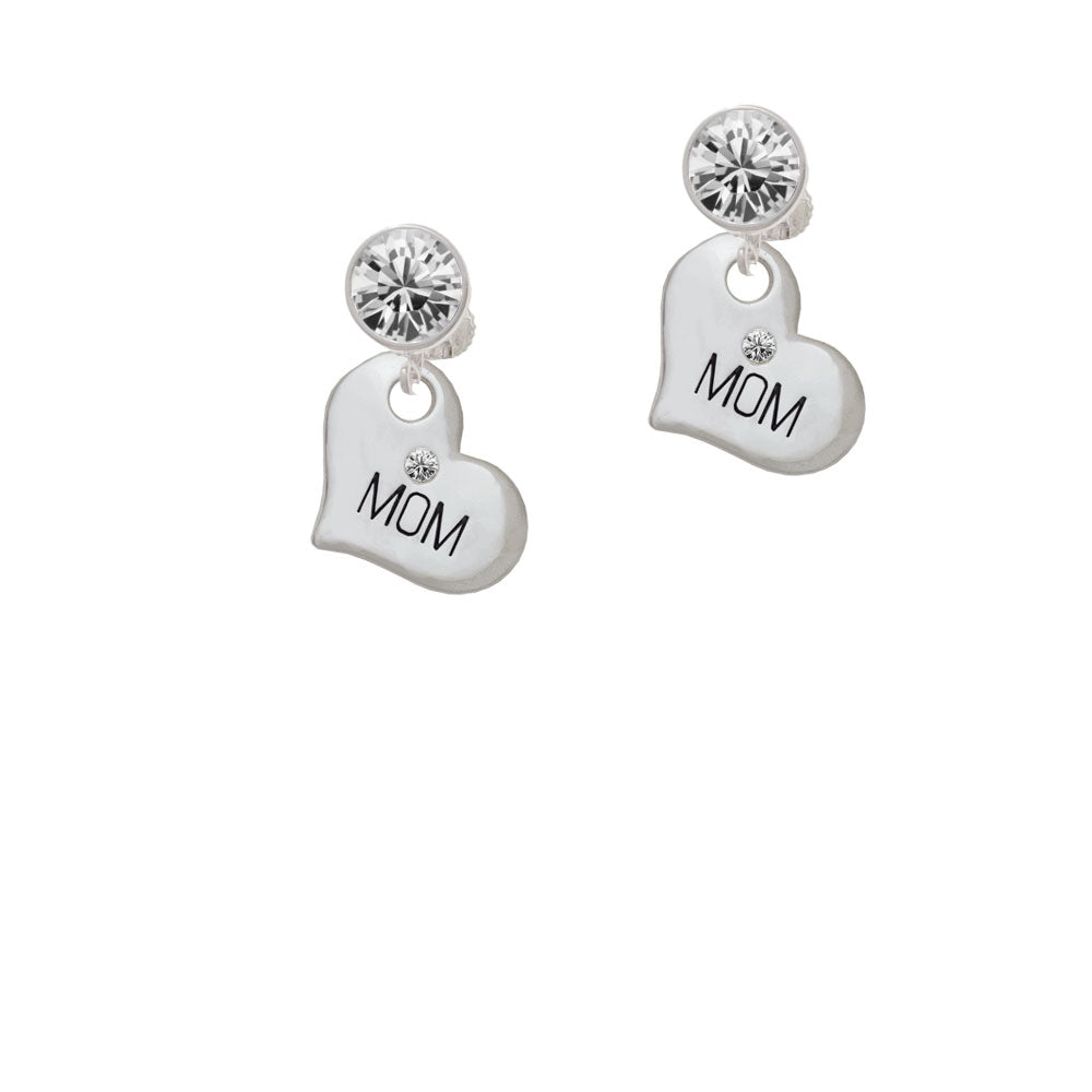 Large Mom Heart with Clear Crystal Crystal Clip On Earrings Image 2