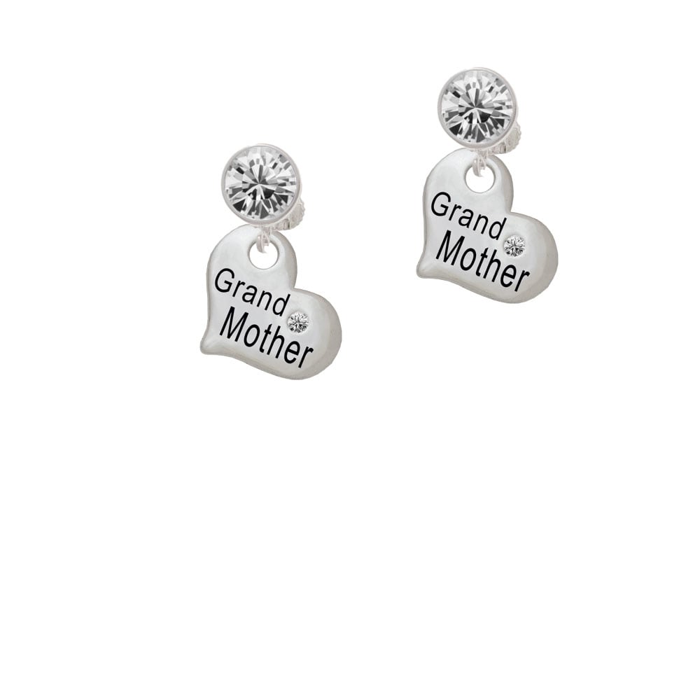 Large Grandmother Heart with Clear Crystal Crystal Clip On Earrings Image 1