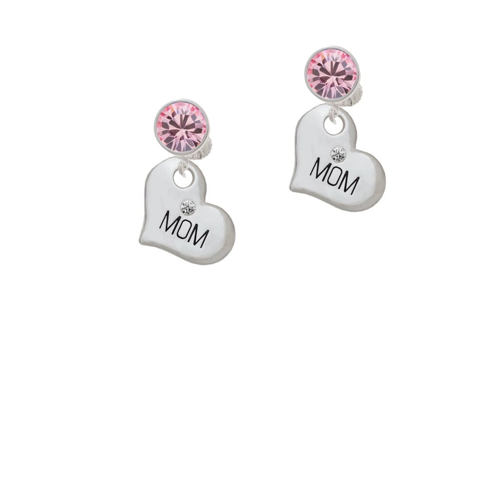 Large Mom Heart with Clear Crystal Crystal Clip On Earrings Image 4