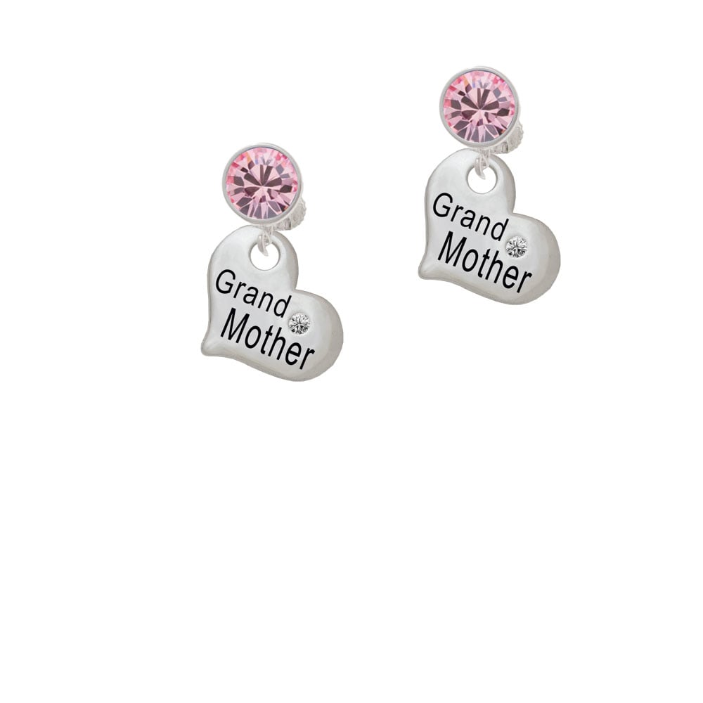 Large Grandmother Heart with Clear Crystal Crystal Clip On Earrings Image 1