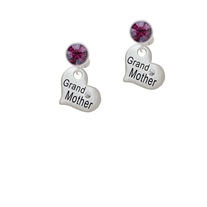 Large Grandmother Heart with Clear Crystal Crystal Clip On Earrings Image 8