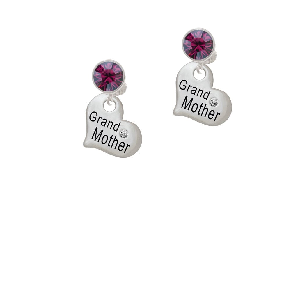 Large Grandmother Heart with Clear Crystal Crystal Clip On Earrings Image 1