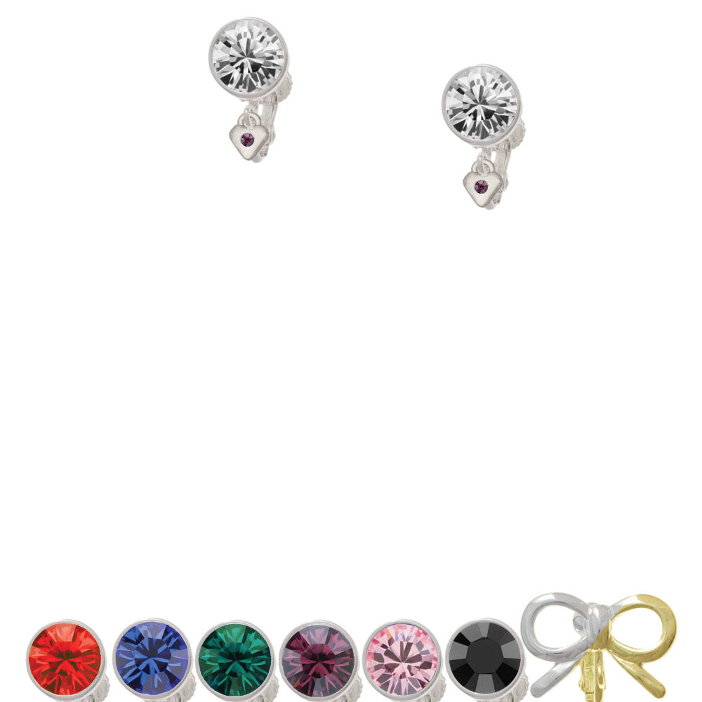 Mini February - Purple Crystal Heart Crystal Clip On Earrings Image 1