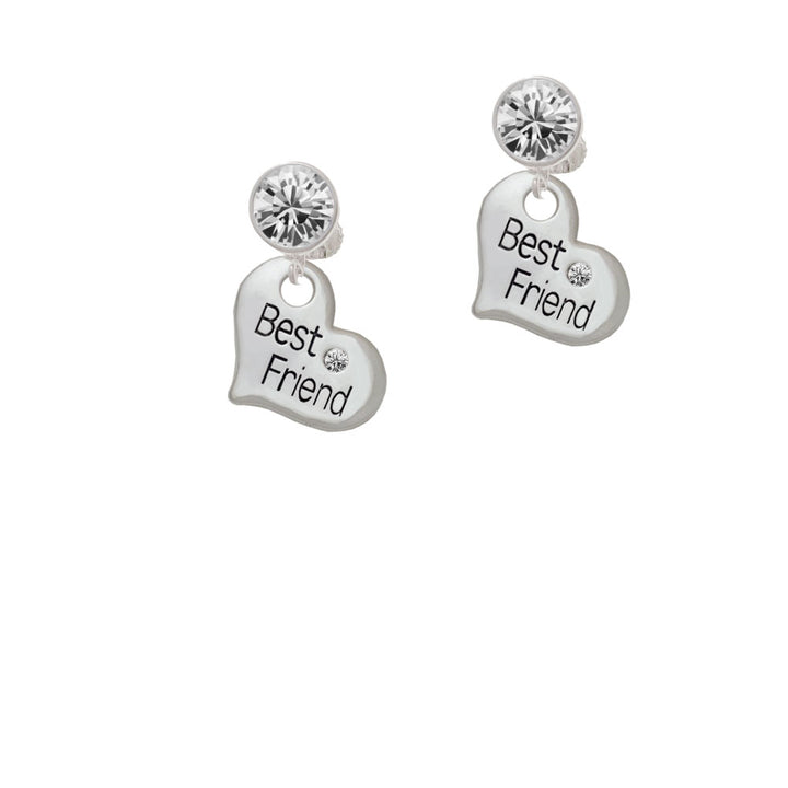 Large Best Friend Heart Crystal Clip On Earrings Image 2