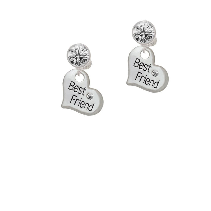 Large Best Friend Heart Crystal Clip On Earrings Image 1