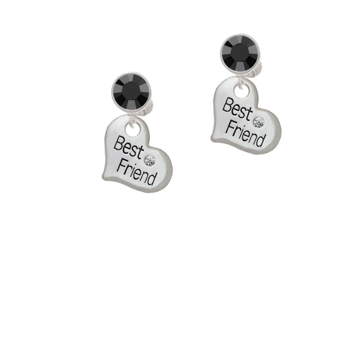 Large Best Friend Heart Crystal Clip On Earrings Image 3