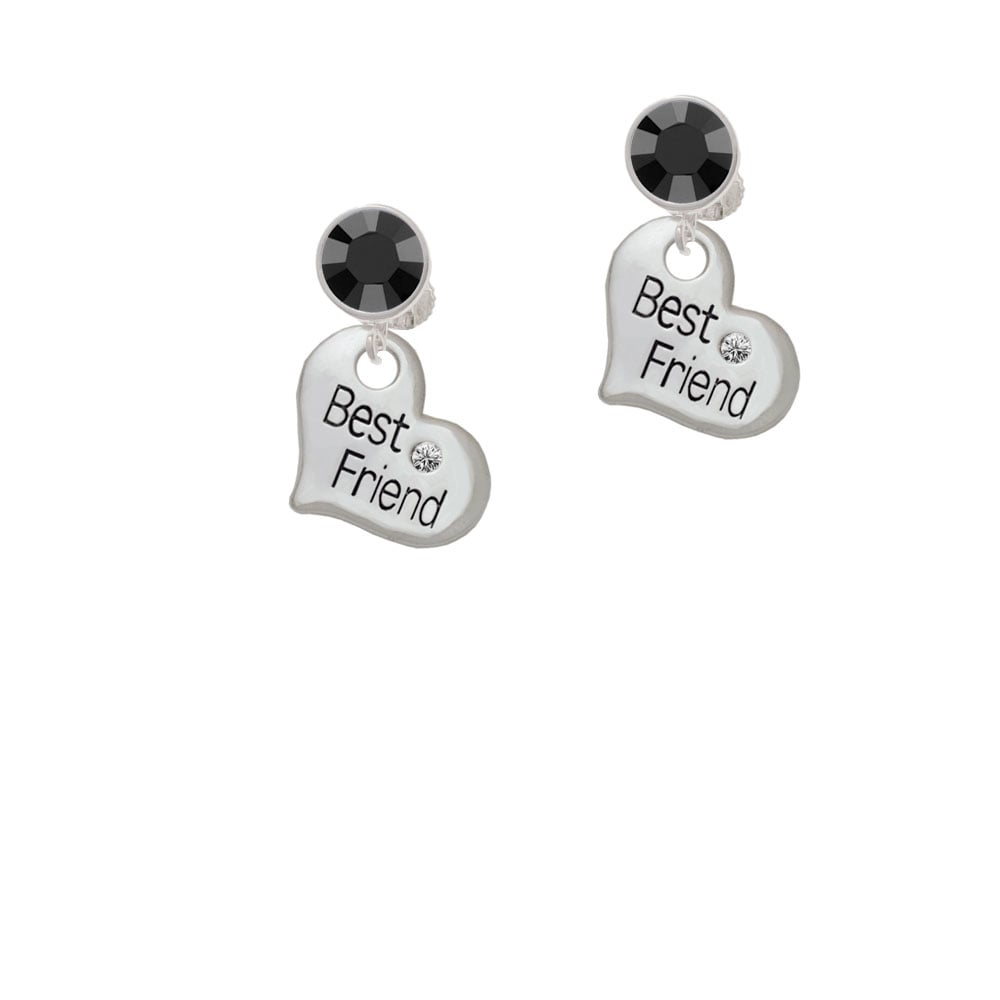 Large Best Friend Heart Crystal Clip On Earrings Image 1