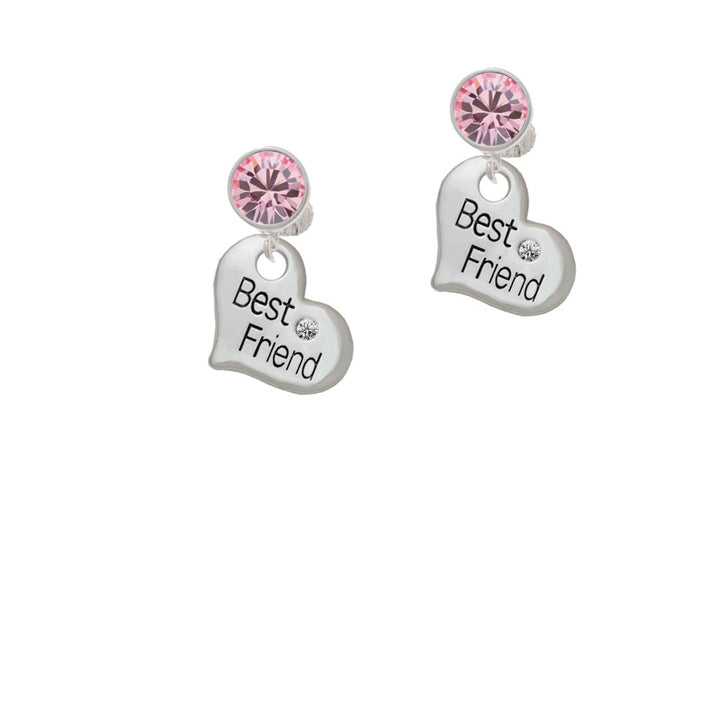 Large Best Friend Heart Crystal Clip On Earrings Image 4