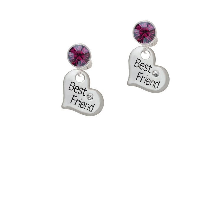 Large Best Friend Heart Crystal Clip On Earrings Image 8