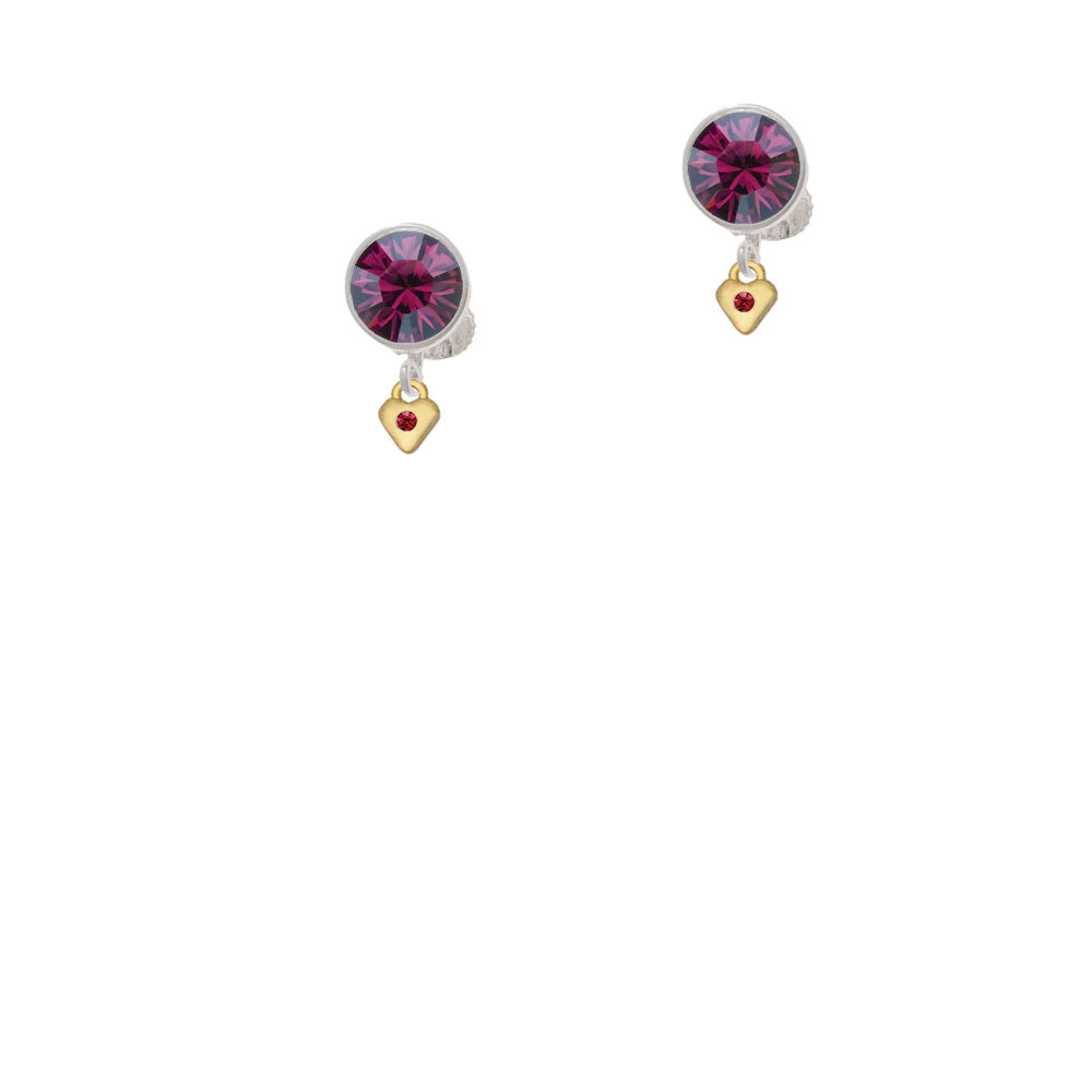 Mini January - Maroon Crystal Gold Tone Heart Crystal Clip On Earrings Image 8