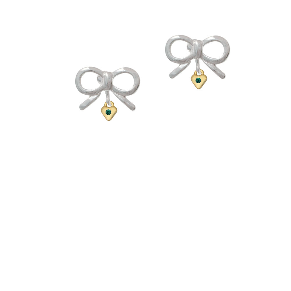 Mini May - Green Crystal Gold Tone Heart Crystal Clip On Earrings Image 9