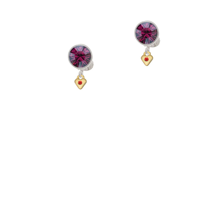 Mini July - Red Crystal Gold Tone Heart Crystal Clip On Earrings Image 8