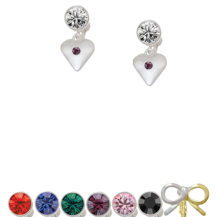 Large February - Purple Crystal Heart Crystal Clip On Earrings Image 1