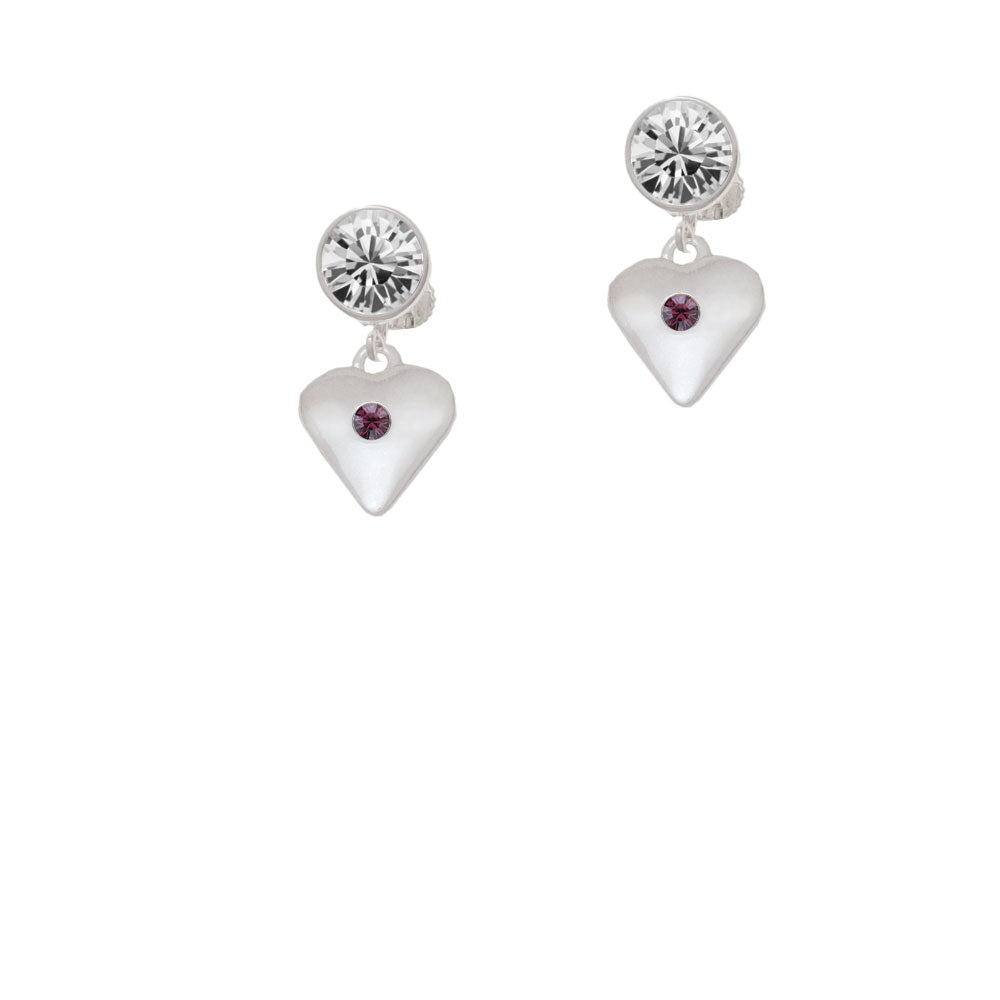 Large February - Purple Crystal Heart Crystal Clip On Earrings Image 2