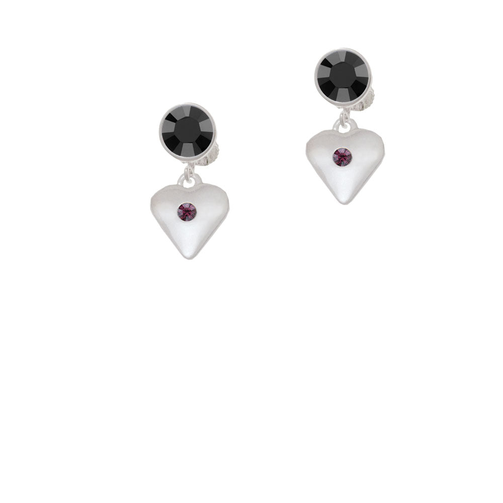 Large February - Purple Crystal Heart Crystal Clip On Earrings Image 3