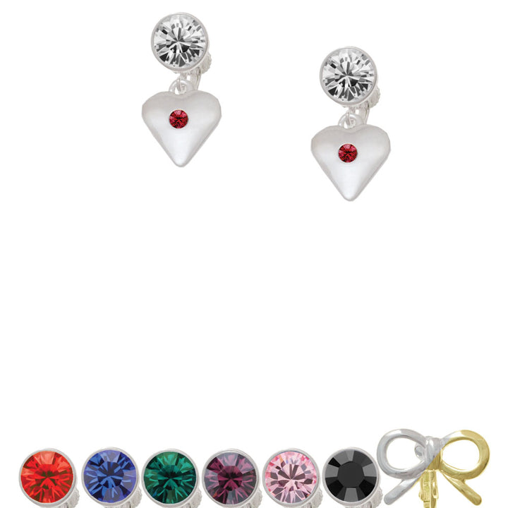 Large January - Maroon Crystal Heart Crystal Clip On Earrings Image 1