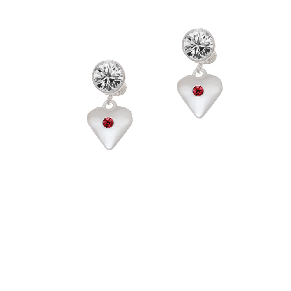 Large January - Maroon Crystal Heart Crystal Clip On Earrings Image 2