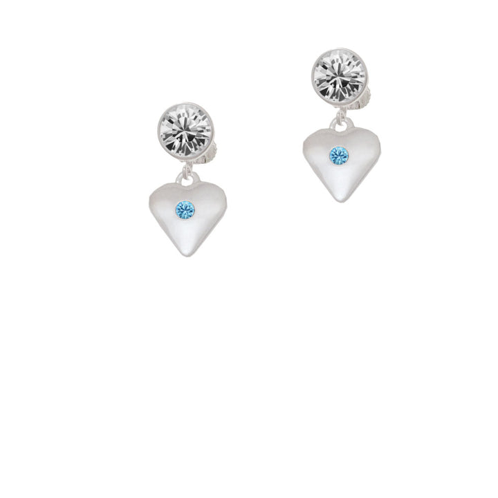 Large March - Hot Blue Crystal Heart Crystal Clip On Earrings Image 2