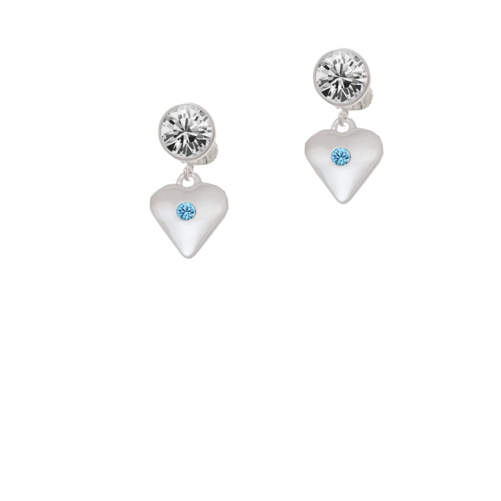 Large March - Hot Blue Crystal Heart Crystal Clip On Earrings Image 1