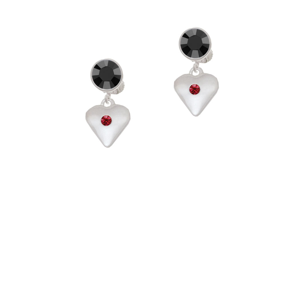 Large January - Maroon Crystal Heart Crystal Clip On Earrings Image 3