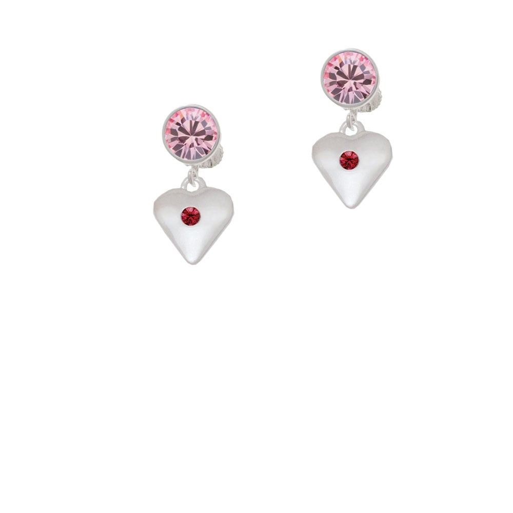 Large January - Maroon Crystal Heart Crystal Clip On Earrings Image 4