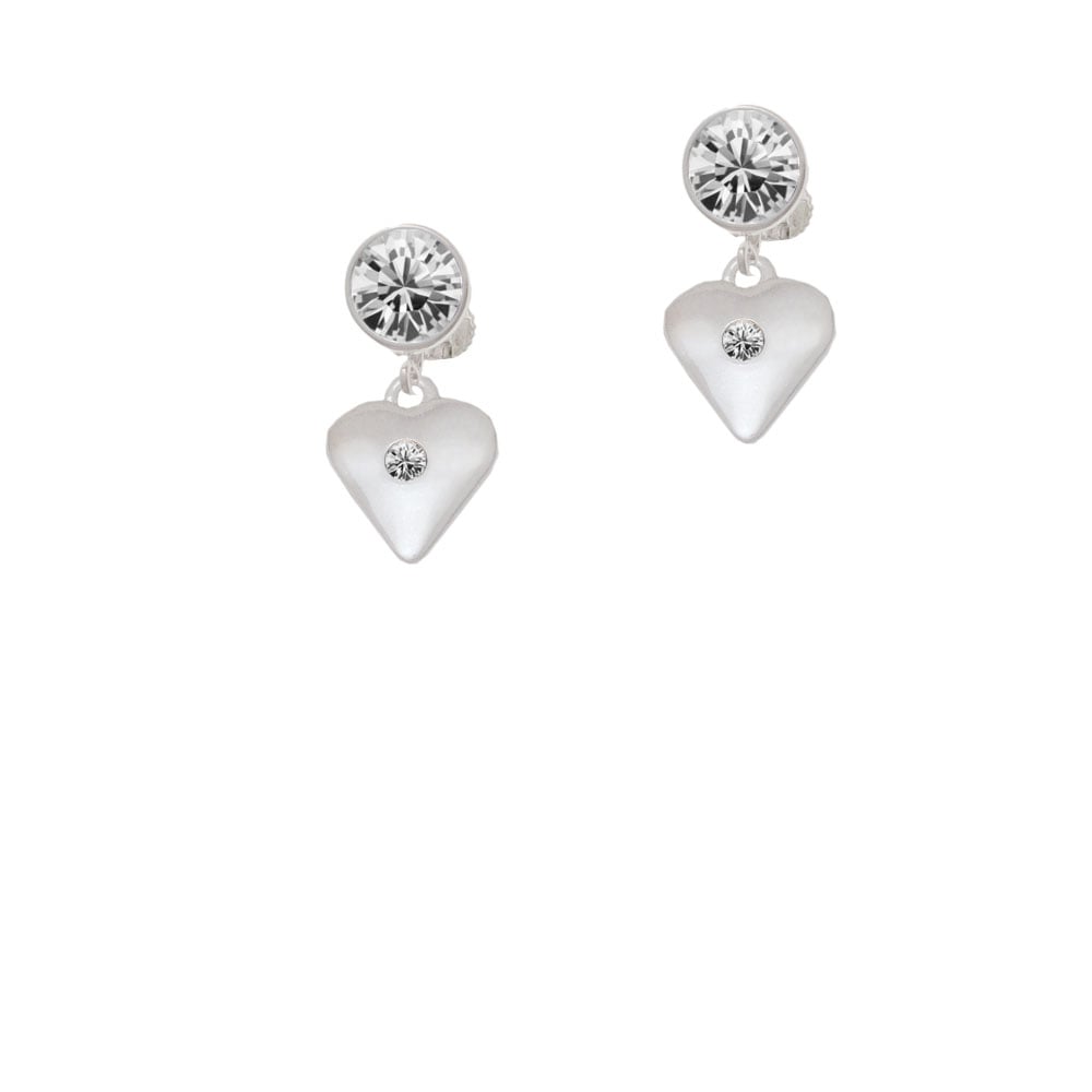 Large April - Clear Crystal Heart Crystal Clip On Earrings Image 1