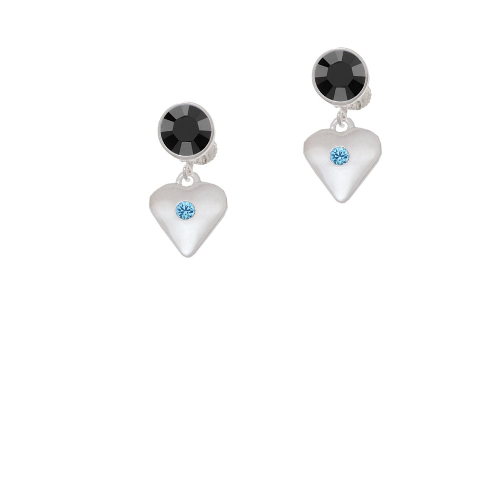 Large March - Hot Blue Crystal Heart Crystal Clip On Earrings Image 3